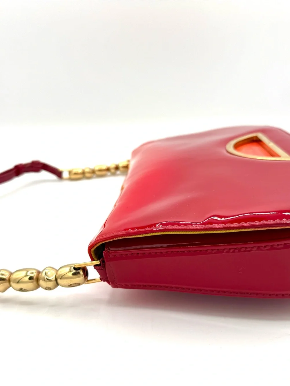 Dior Red Patent Leather Ombré Galliano Malice Shoulder Bag with Gold Bead Strap - Picture 4 of 12